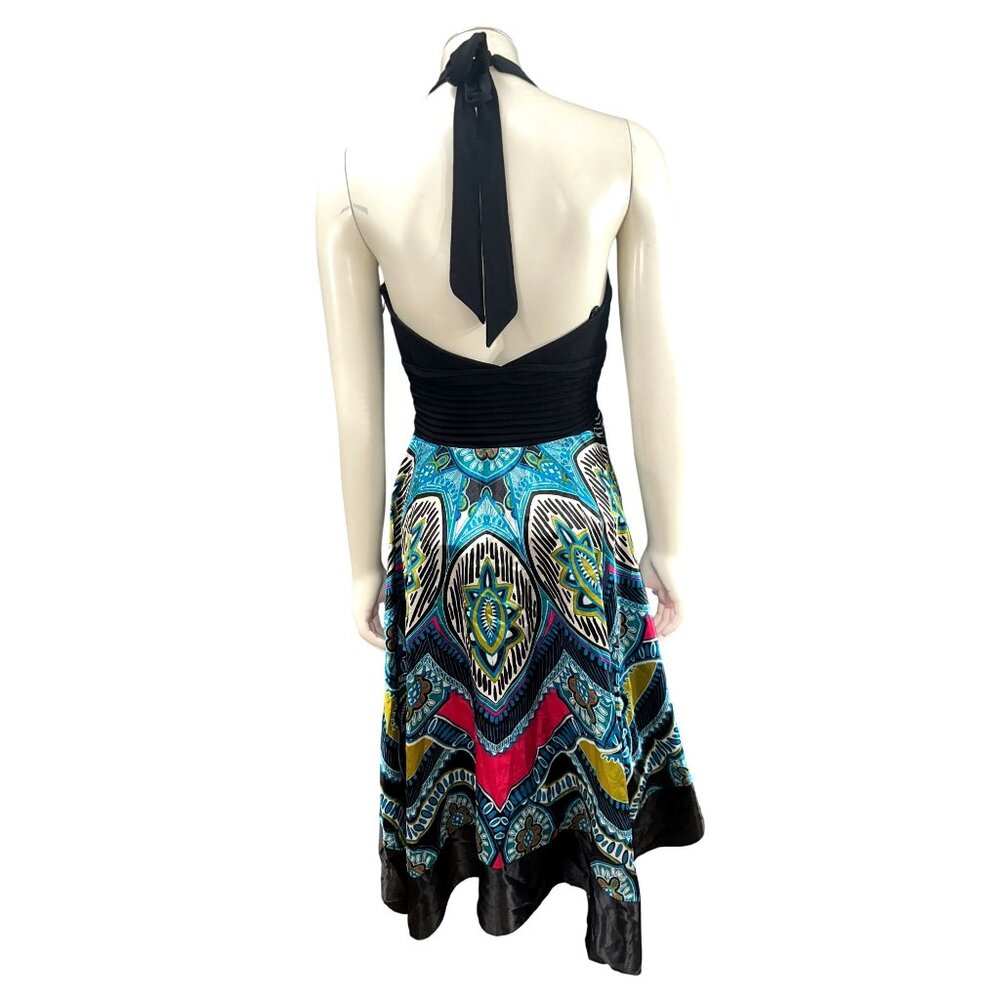 Signature by Sangria Size Small Black Blue Halter Dress Handkerchief Hem Bohemia - Picture 5 of 14